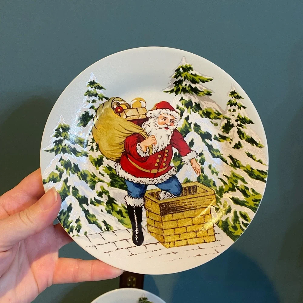SET of 4 Williams Sonoma Santa Vintage Holiday Christmas Appetizer 6-3/4” PLATE